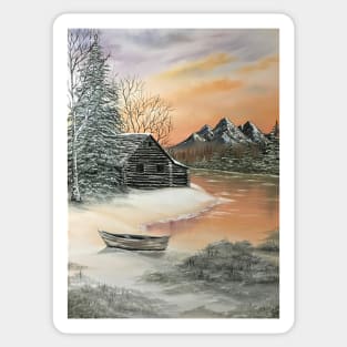 Log Cabin and Canoe Sticker